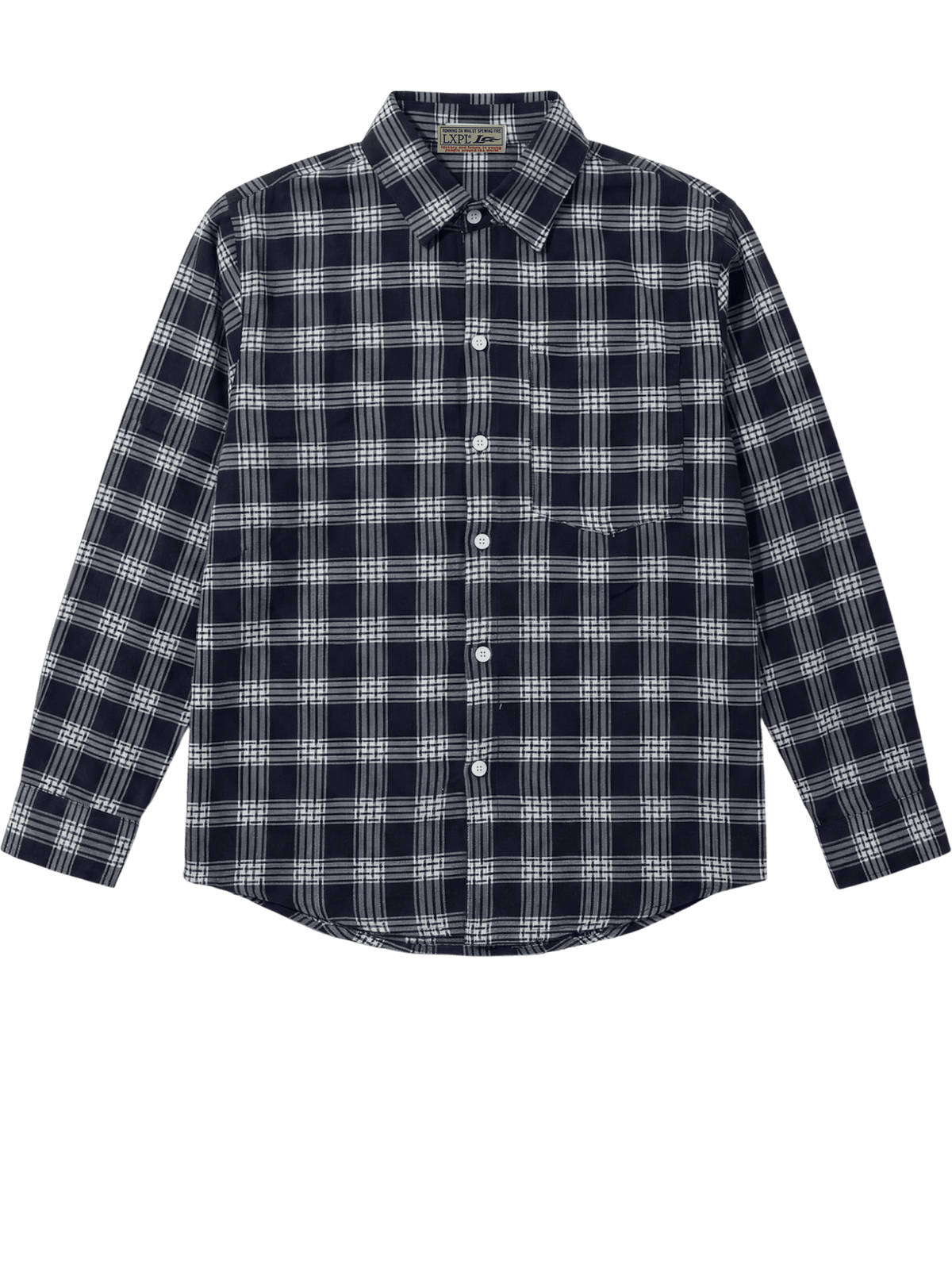 LXPL TEE LS ネイビーチェック 長袖シャツ 平置き