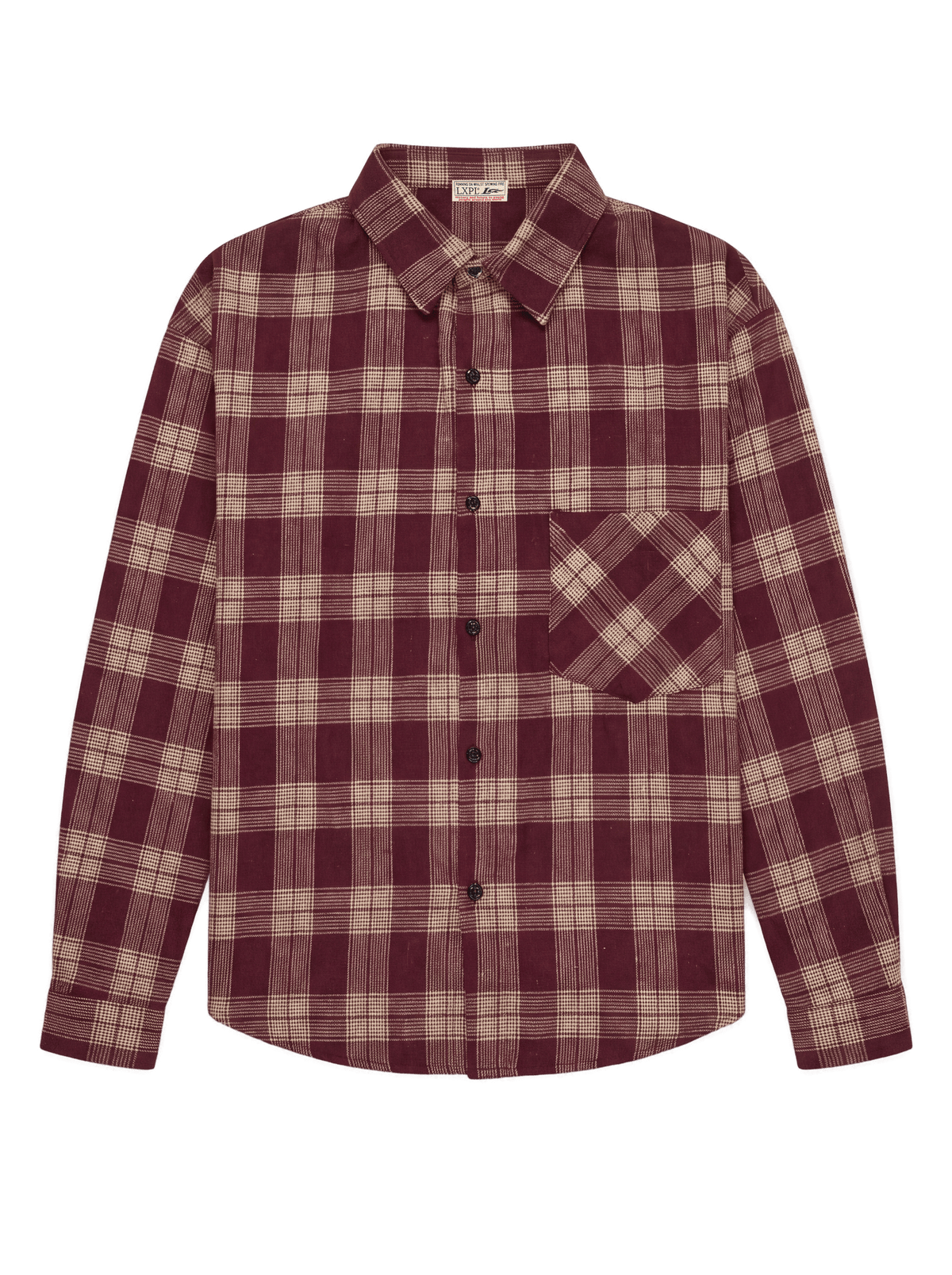LXPL TEE TX バーガンディ チェックネルシャツ 平置き(背景透過)