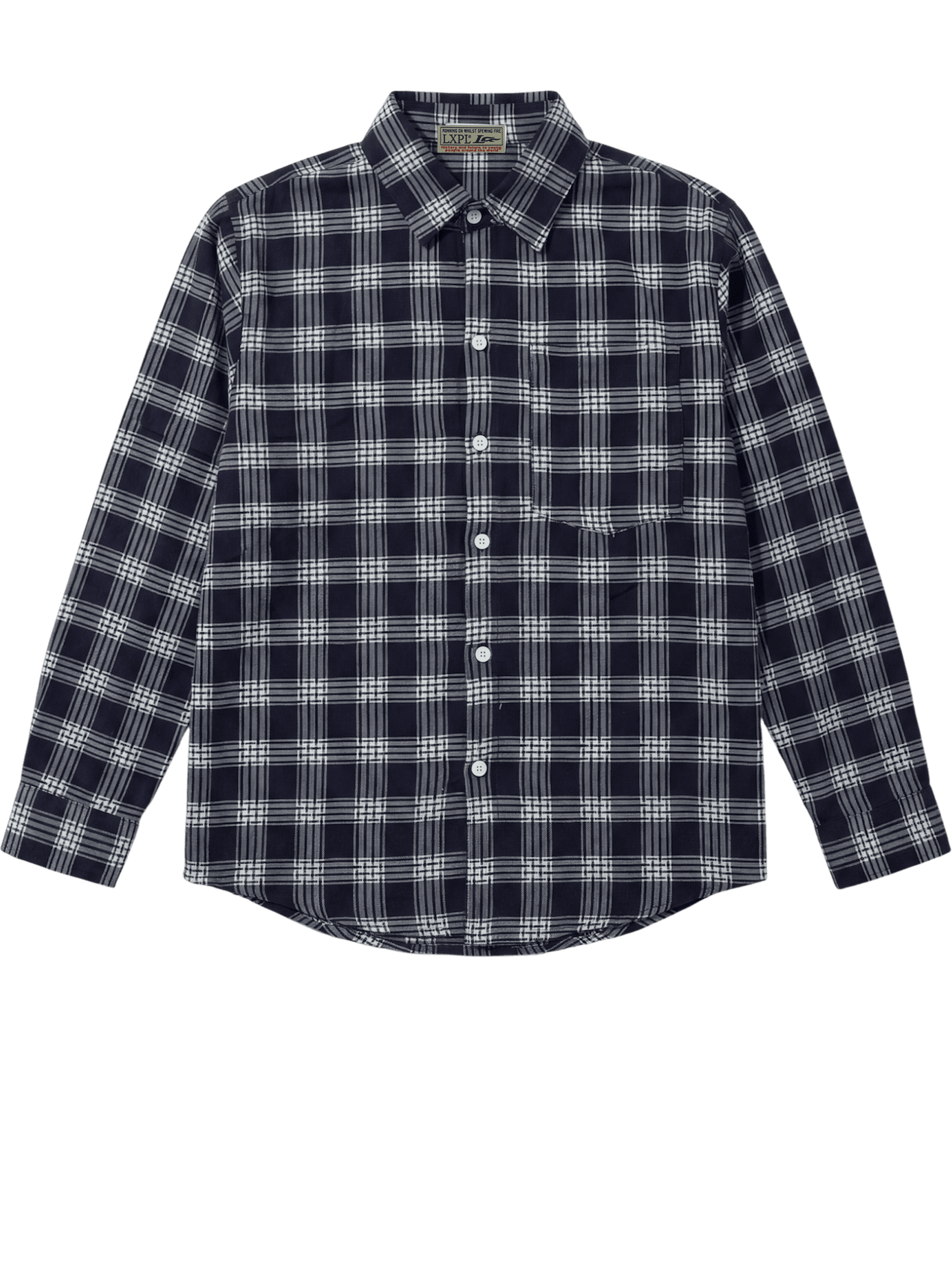 LXPL TEE LS ネイビーチェック 長袖シャツ 平置き