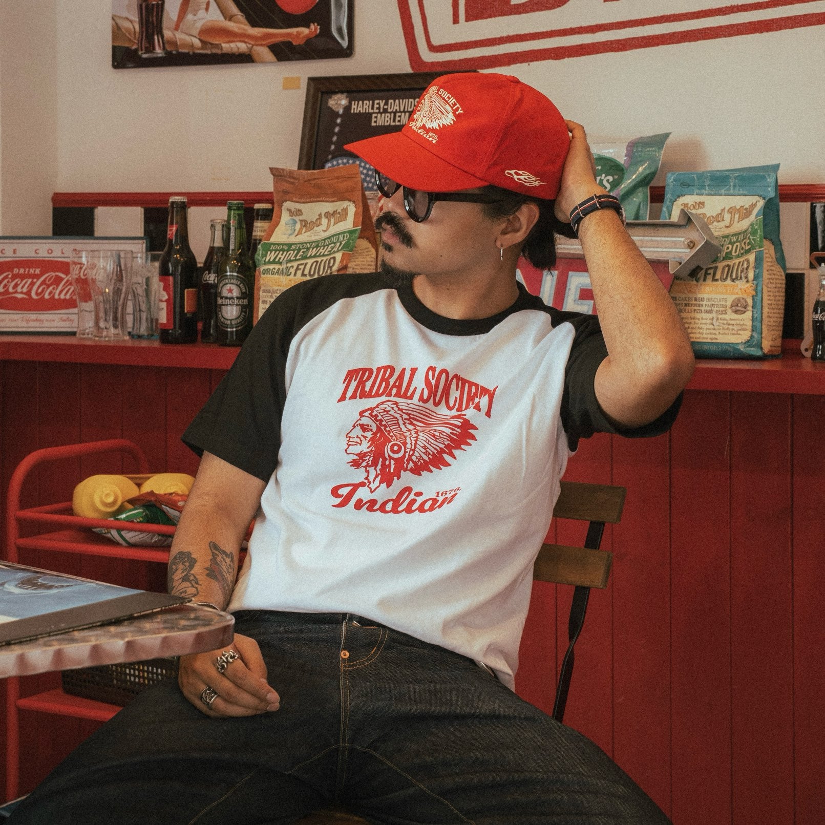 未使用に近い！ LXPLキャップ帽子 トラッカーキャップ レッド インディアン LXPL CAP OM