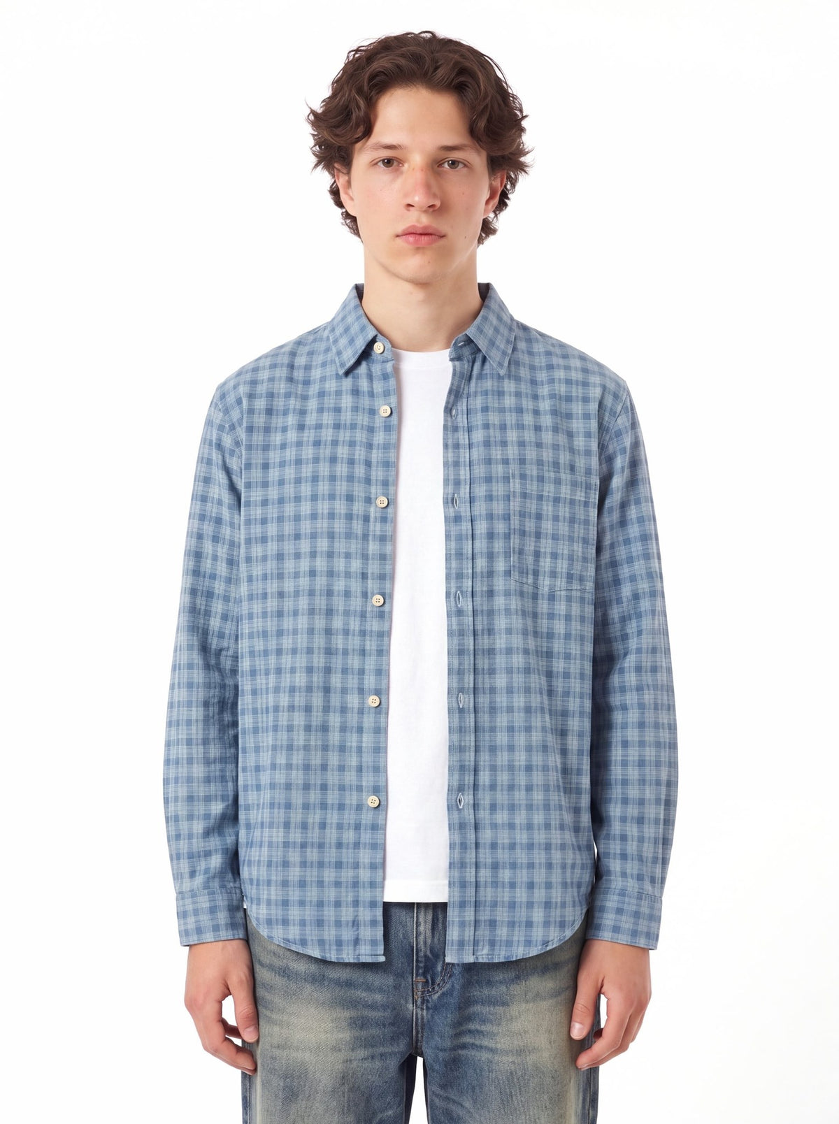 LXPL TEE FS ブルーチェック 長袖シャツ 着用イメージ