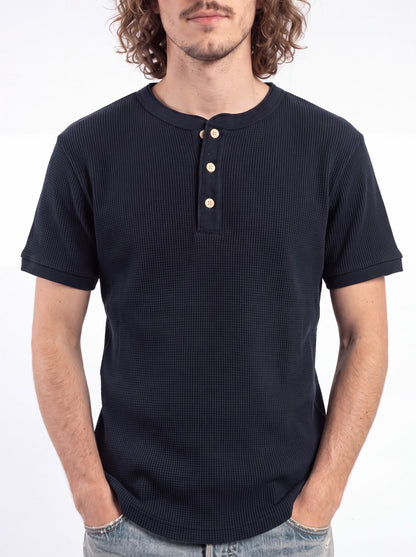 LXPL TEE SL ネイビー ワッフル・ヘンリー ディテール