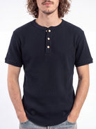 LXPL TEE SL ネイビー ワッフル・ヘンリー ディテール